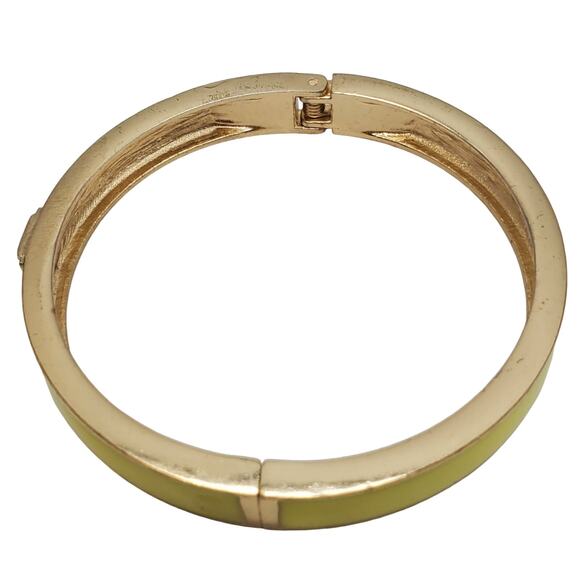 Lemon Yellow Enamel Clamper Initial L Bangle Gold Tone Bracelet Vintage Hinged - Picture 6 of 10